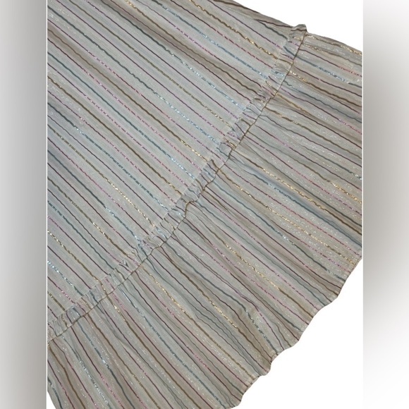 J. Crew Womens Dress Sz 6 Sleeveless Tiered Midi Metallic Striped Ruffled Zip - Picture 7 of 13